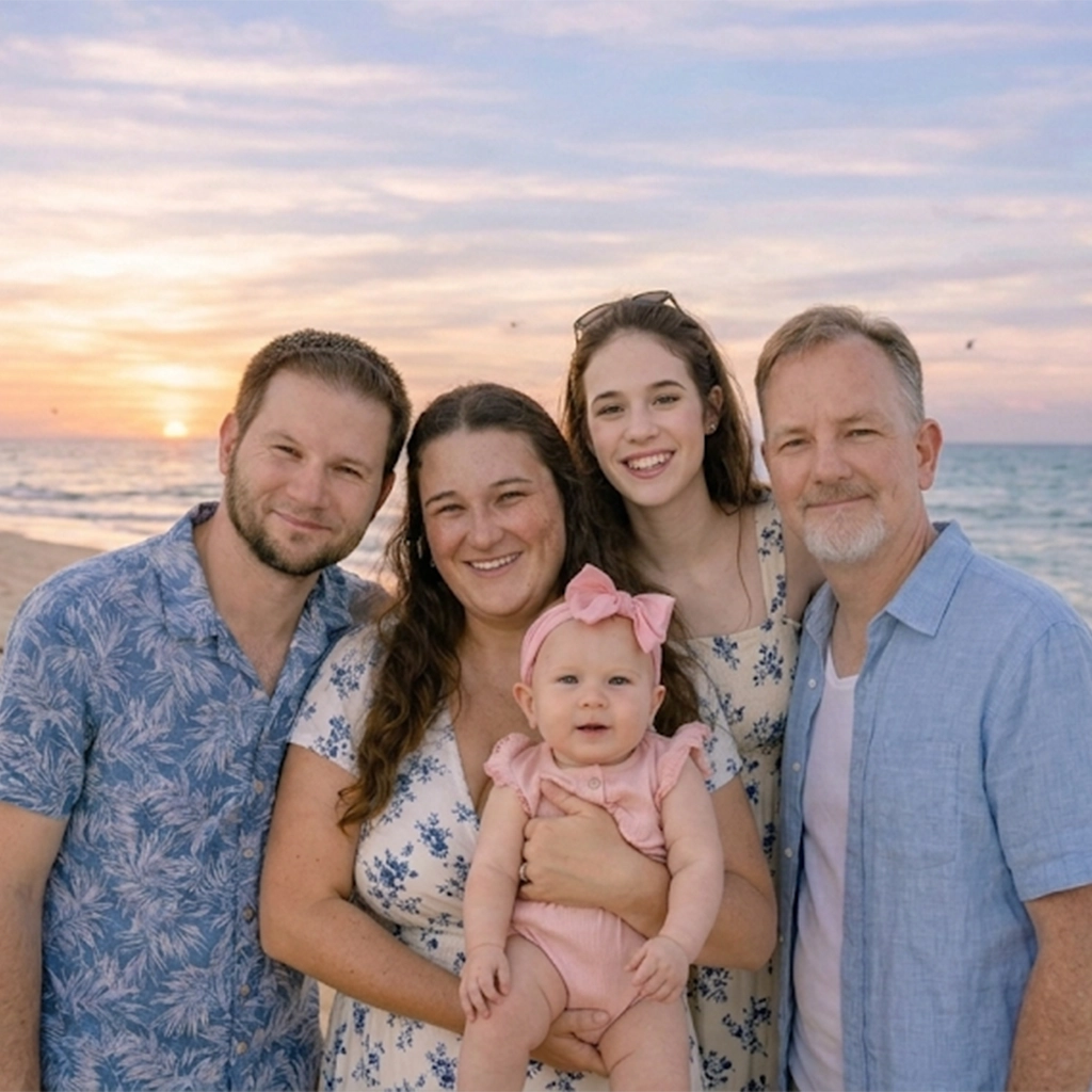 scott and family at beach